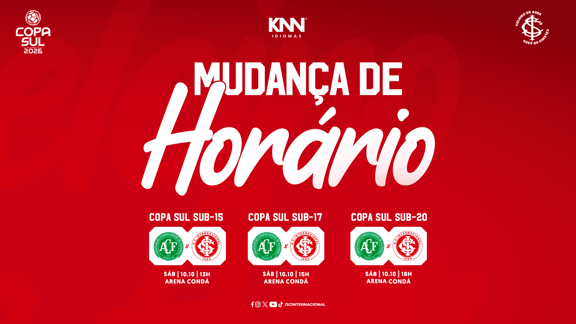 Mudanças de horários nos jogos da Copa Sul 
