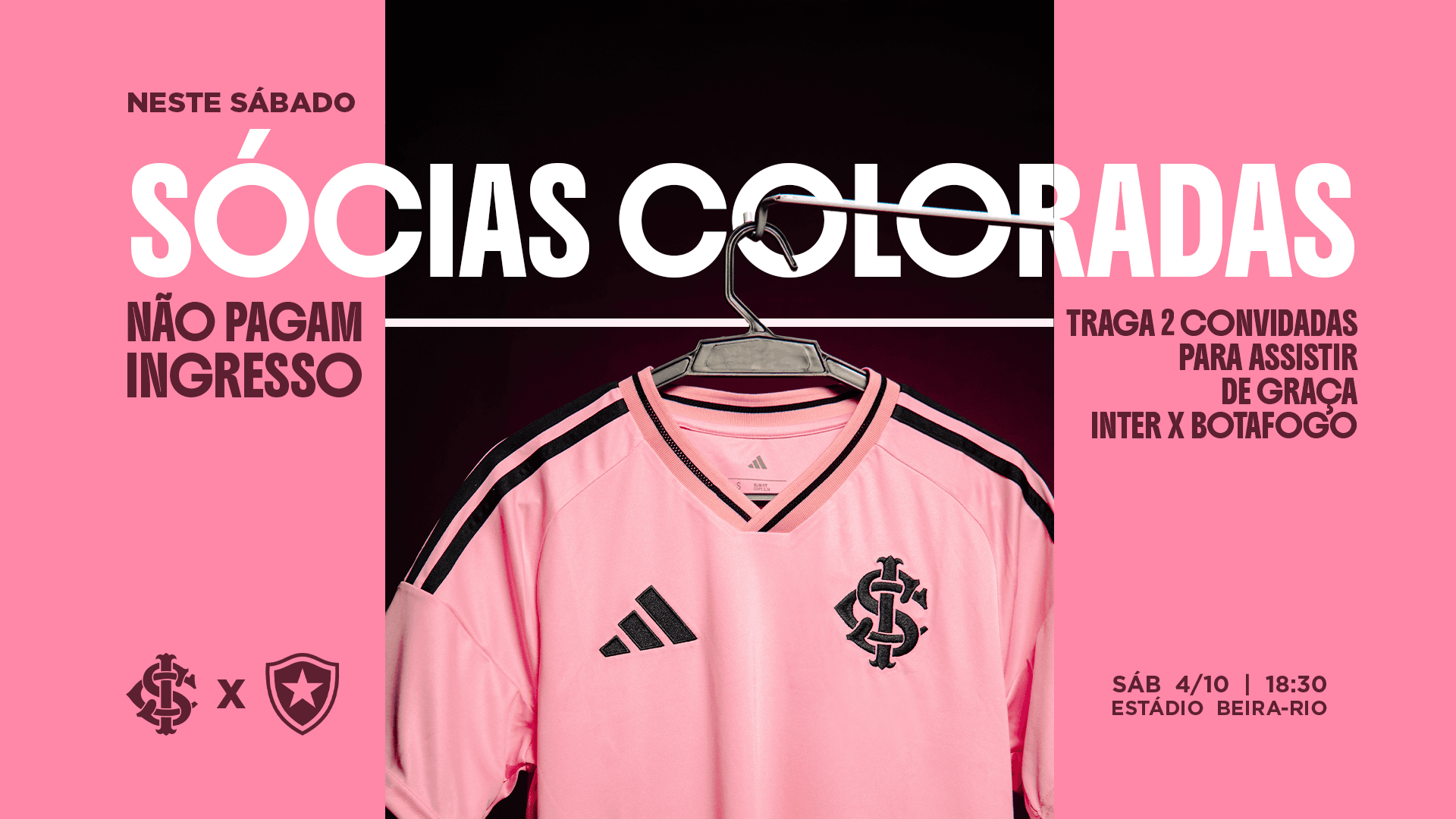 Em alusão ao Outubro Rosa, sócias coloradas têm promoção exclusiva no duelo contra o Botafogo

