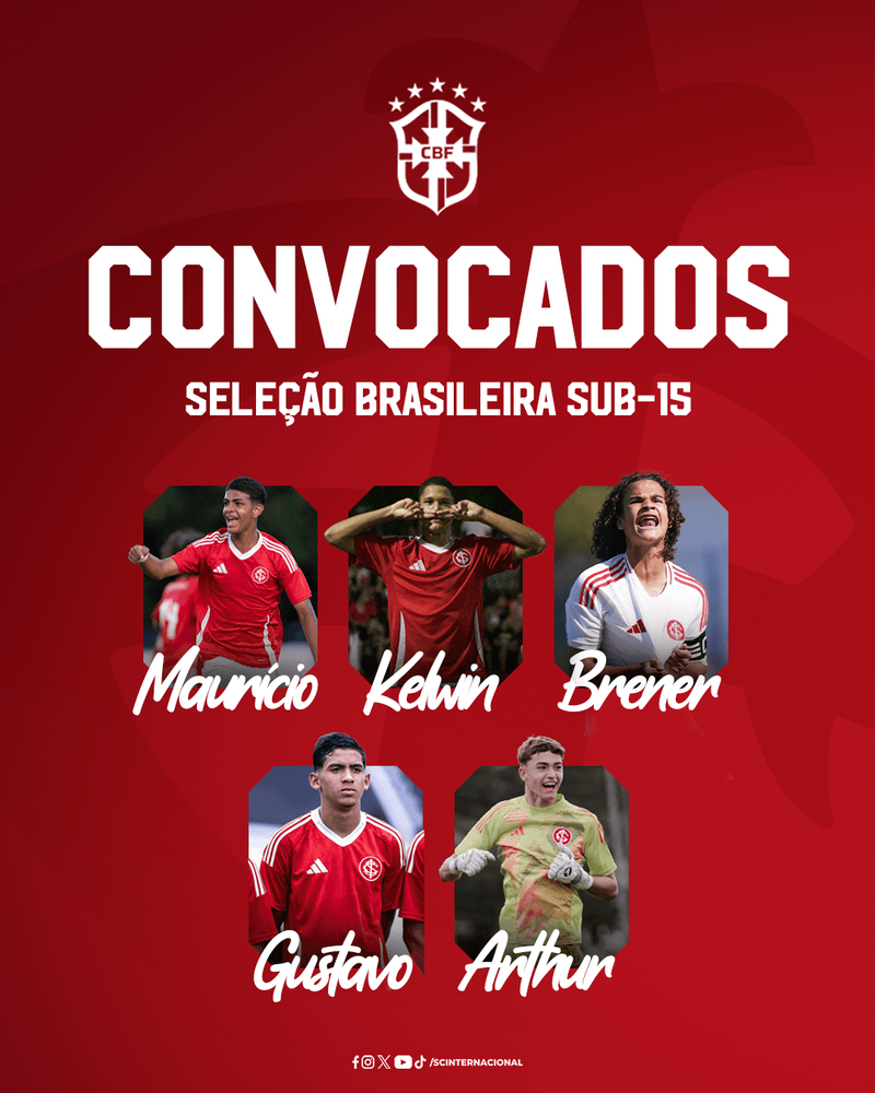 Cinco atletas do Inter são convocados para a Seleção Brasileira Sub-15